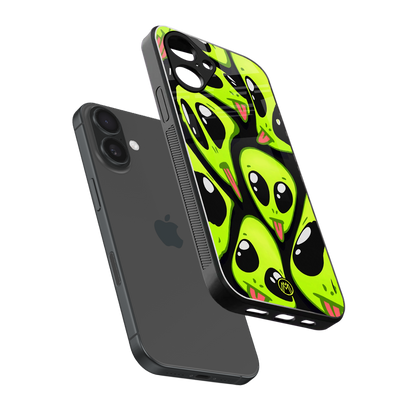 trippy aliens back phone cover | glass case for iphone 16