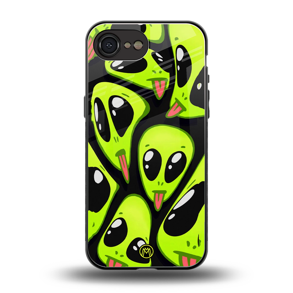trippy aliens back phone cover | glass case for iphone 16e
