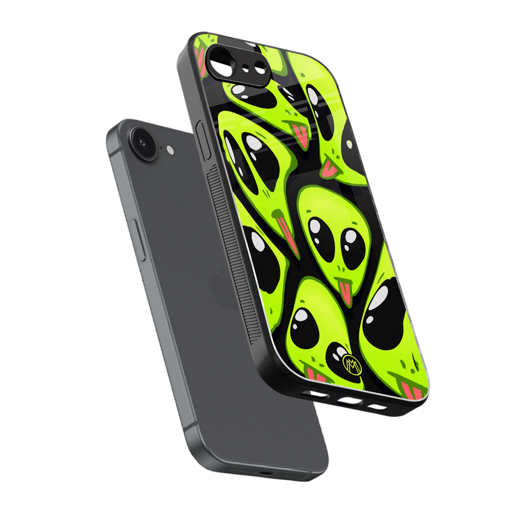 trippy aliens back phone cover | glass case for iphone 16e