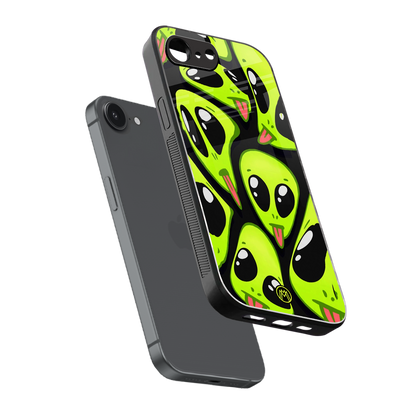 trippy aliens back phone cover | glass case for iphone 16e