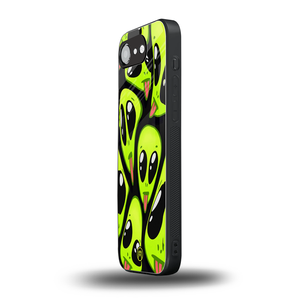 trippy aliens back phone cover | glass case for iphone 16e