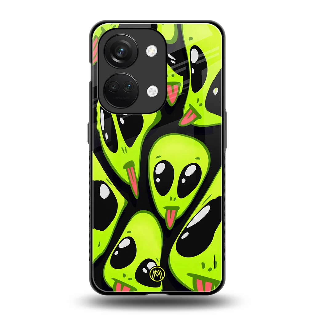 trippy aliens back phone cover | glass case for oneplus nord 3