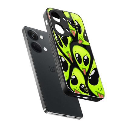 trippy aliens back phone cover | glass case for oneplus nord 3