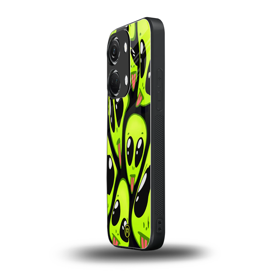 trippy aliens back phone cover | glass case for oneplus nord 3