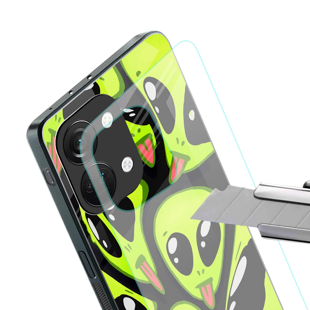 trippy aliens back phone cover | glass case for oneplus nord 3