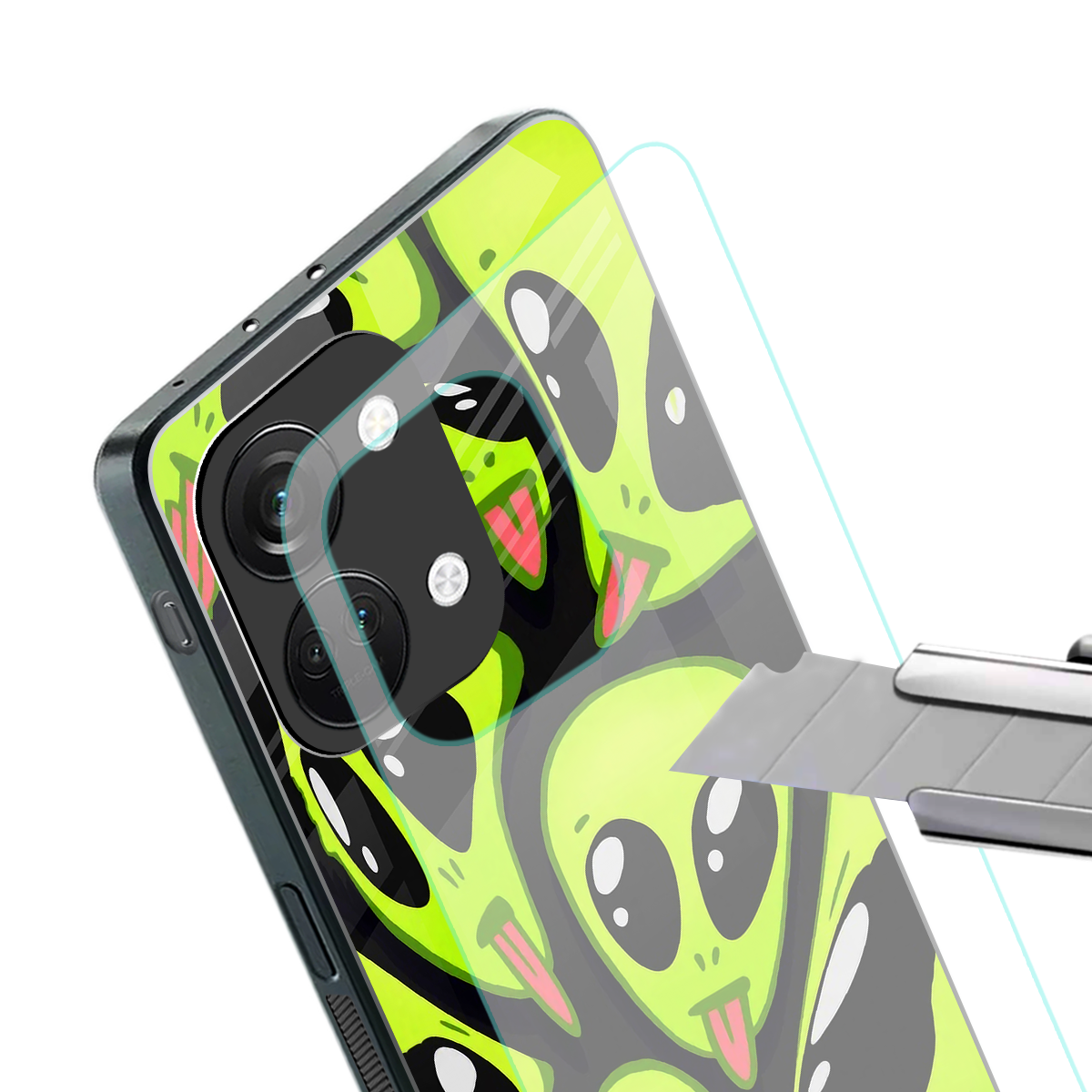 trippy aliens back phone cover | glass case for oneplus nord 3
