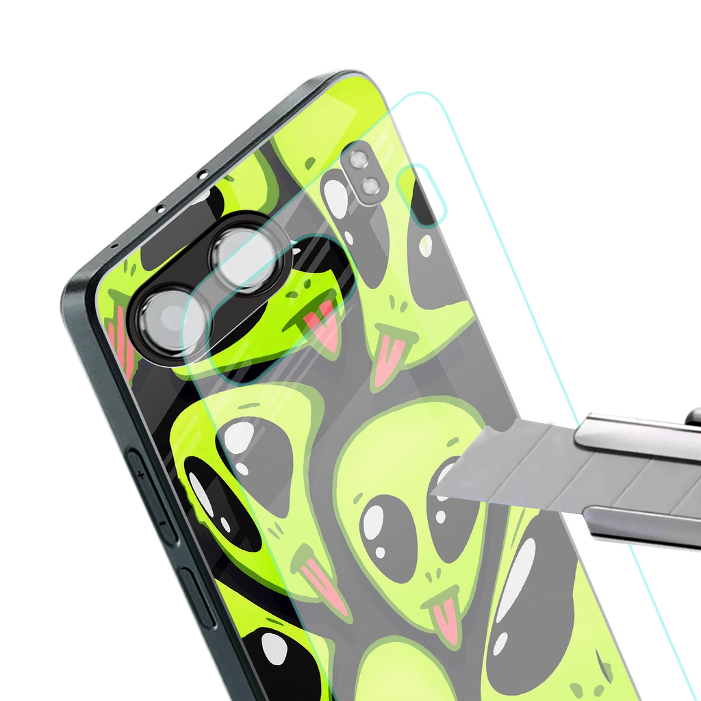 trippy aliens back phone cover | glass case for oneplus nord 4