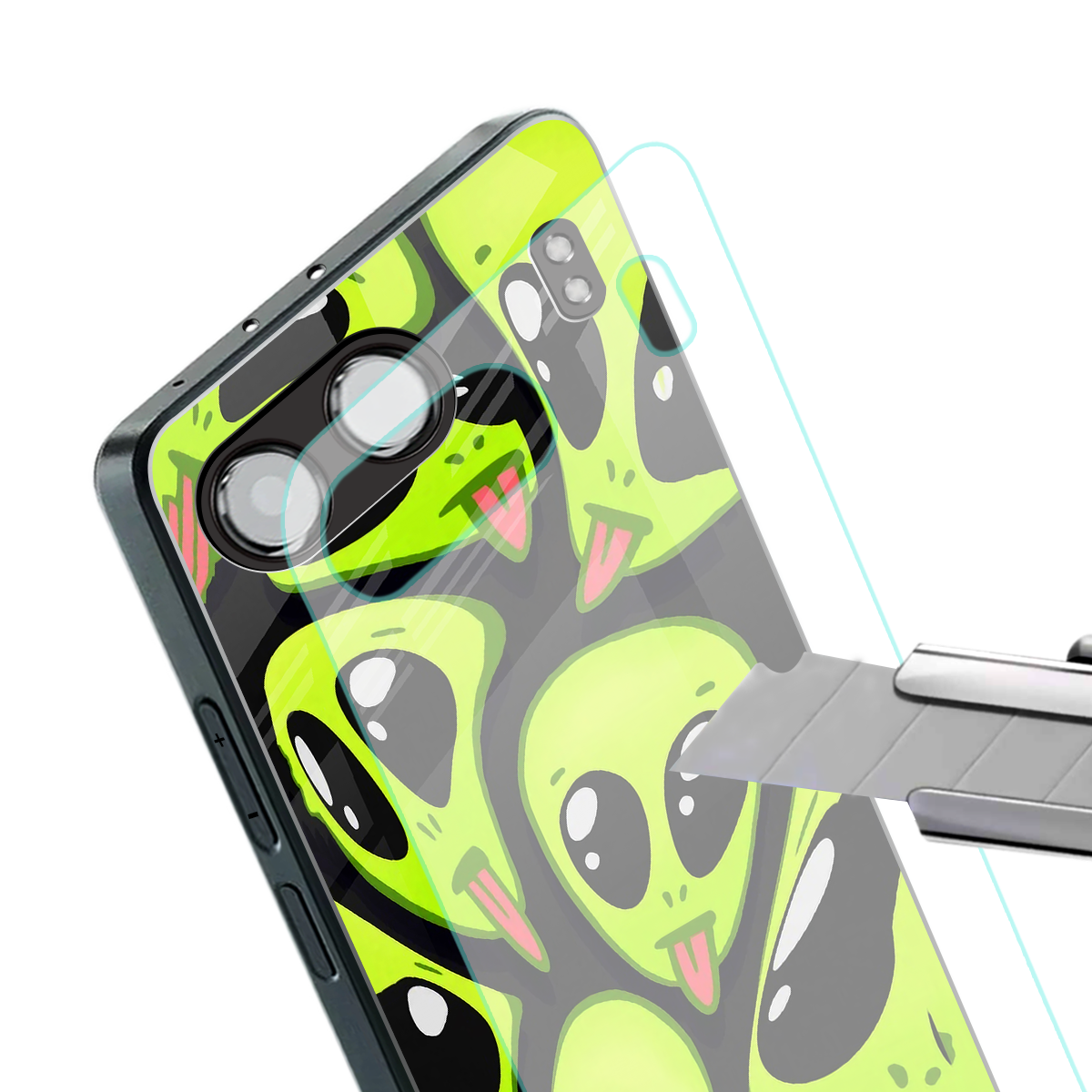 trippy aliens back phone cover | glass case for oneplus nord 4
