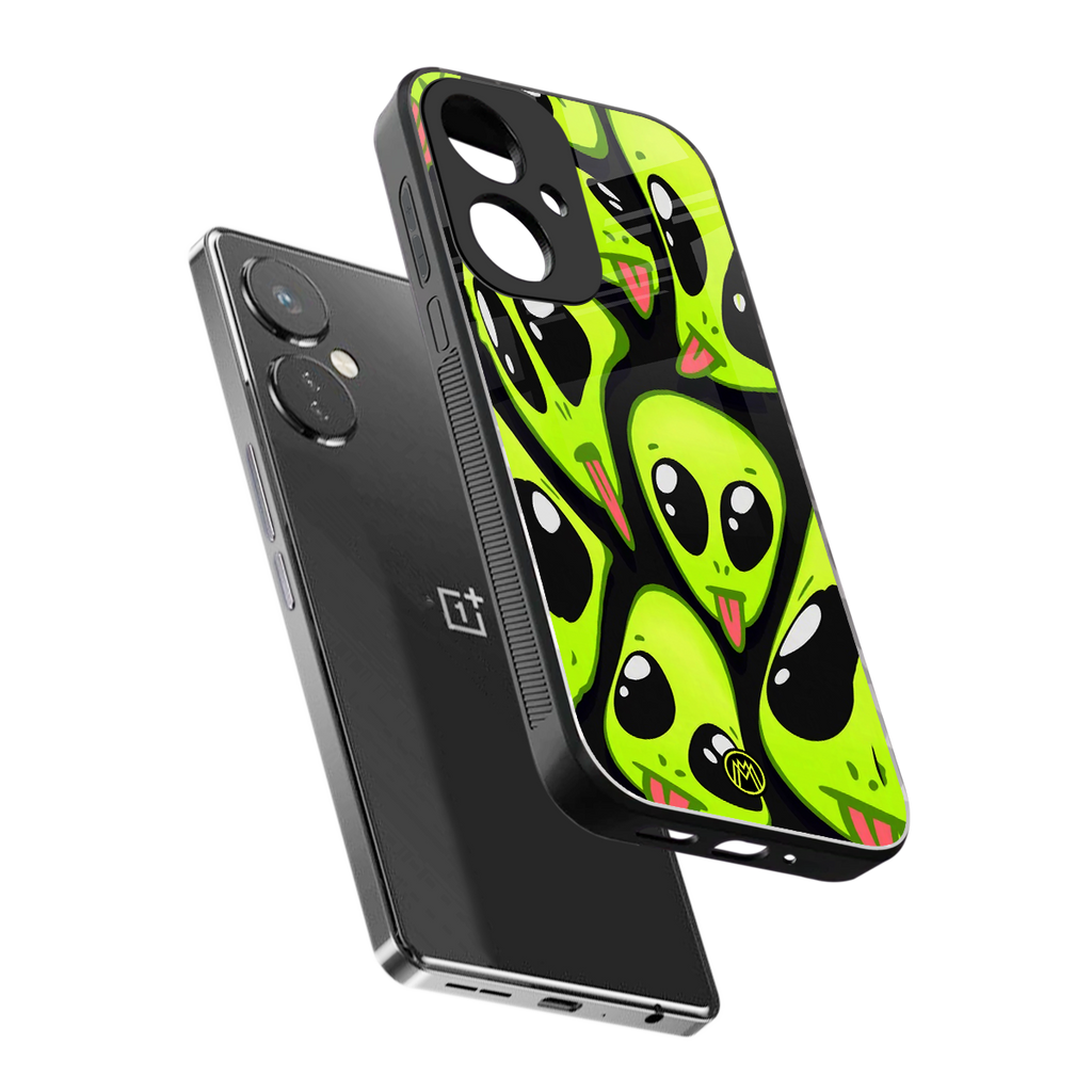 trippy aliens back phone cover | glass case for oneplus nord ce 3