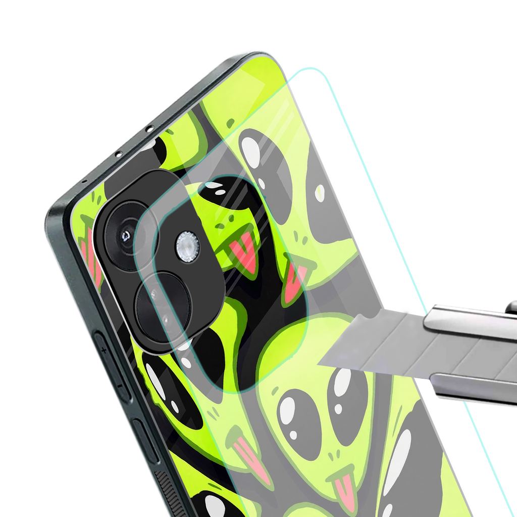 trippy aliens back phone cover | glass case for oneplus nord ce 3