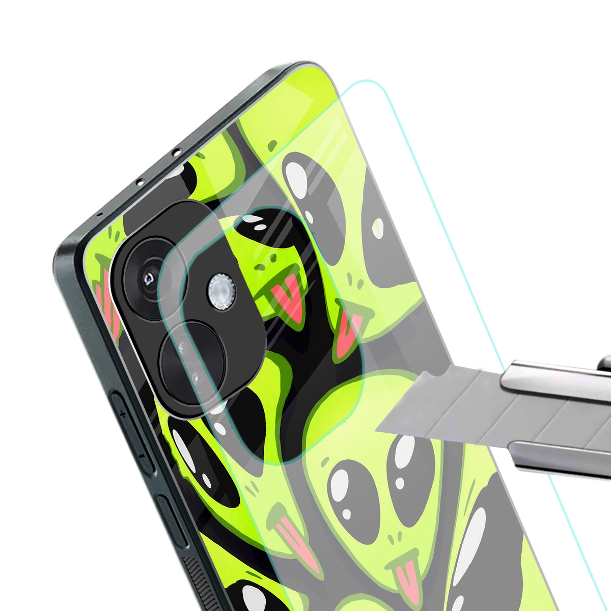 trippy aliens back phone cover | glass case for oneplus nord ce 3