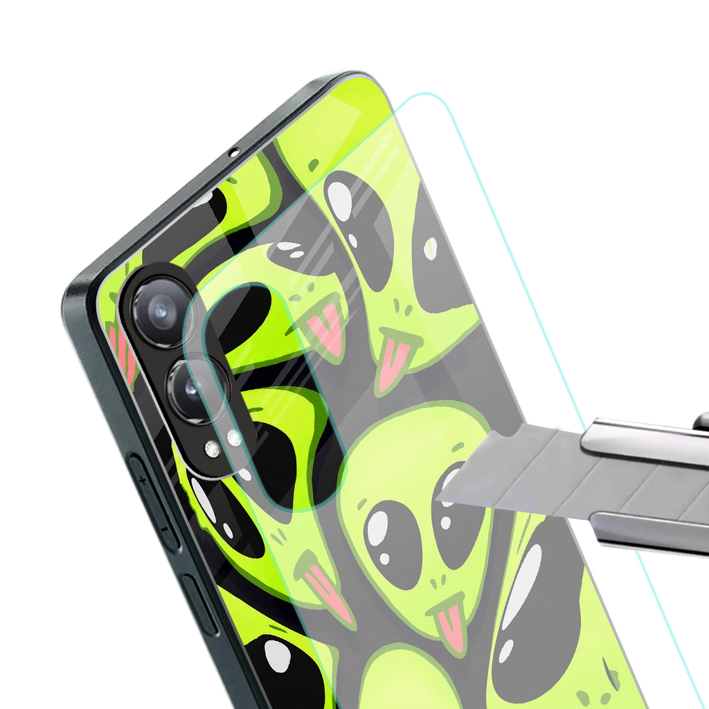 trippy aliens back phone cover | glass case for oneplus nord ce 4 lite
