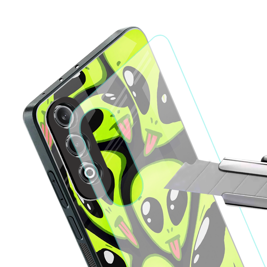 trippy aliens back phone cover | glass case for oneplus nord ce 4