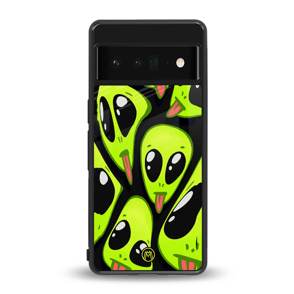 trippy aliens back phone cover | glass case for google pixel 6 pro