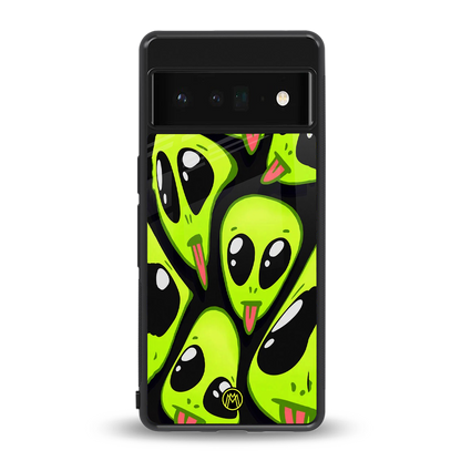 trippy aliens back phone cover | glass case for google pixel 6 pro