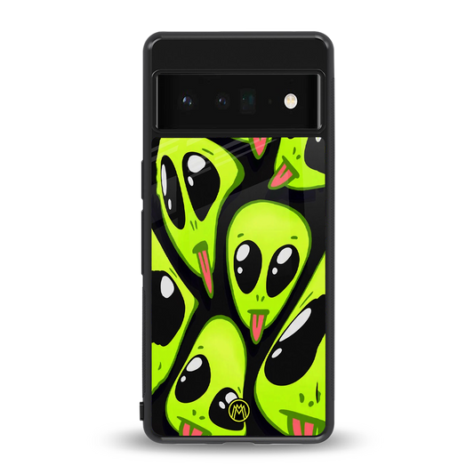 trippy aliens back phone cover | glass case for google pixel 6 pro
