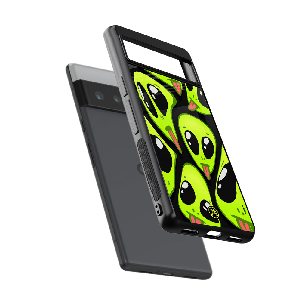 trippy aliens back phone cover | glass case for google pixel 6 pro