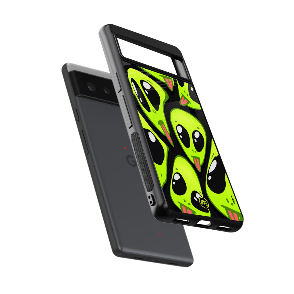 trippy aliens back phone cover | glass case for google pixel 6