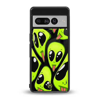 trippy aliens back phone cover | glass case for google pixel 7 pro