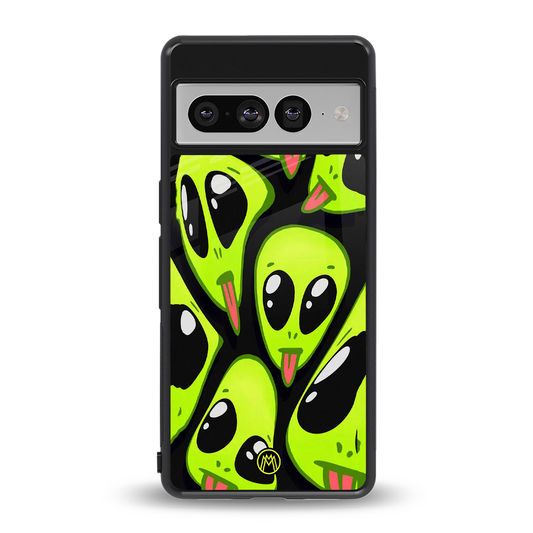 trippy aliens back phone cover | glass case for google pixel 7 pro