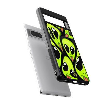 trippy aliens back phone cover | glass case for google pixel 7 pro
