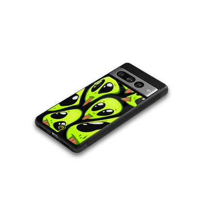 trippy aliens back phone cover | glass case for google pixel 7 pro
