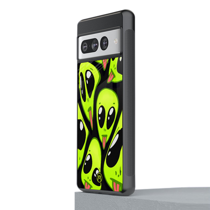 trippy aliens back phone cover | glass case for google pixel 7 pro