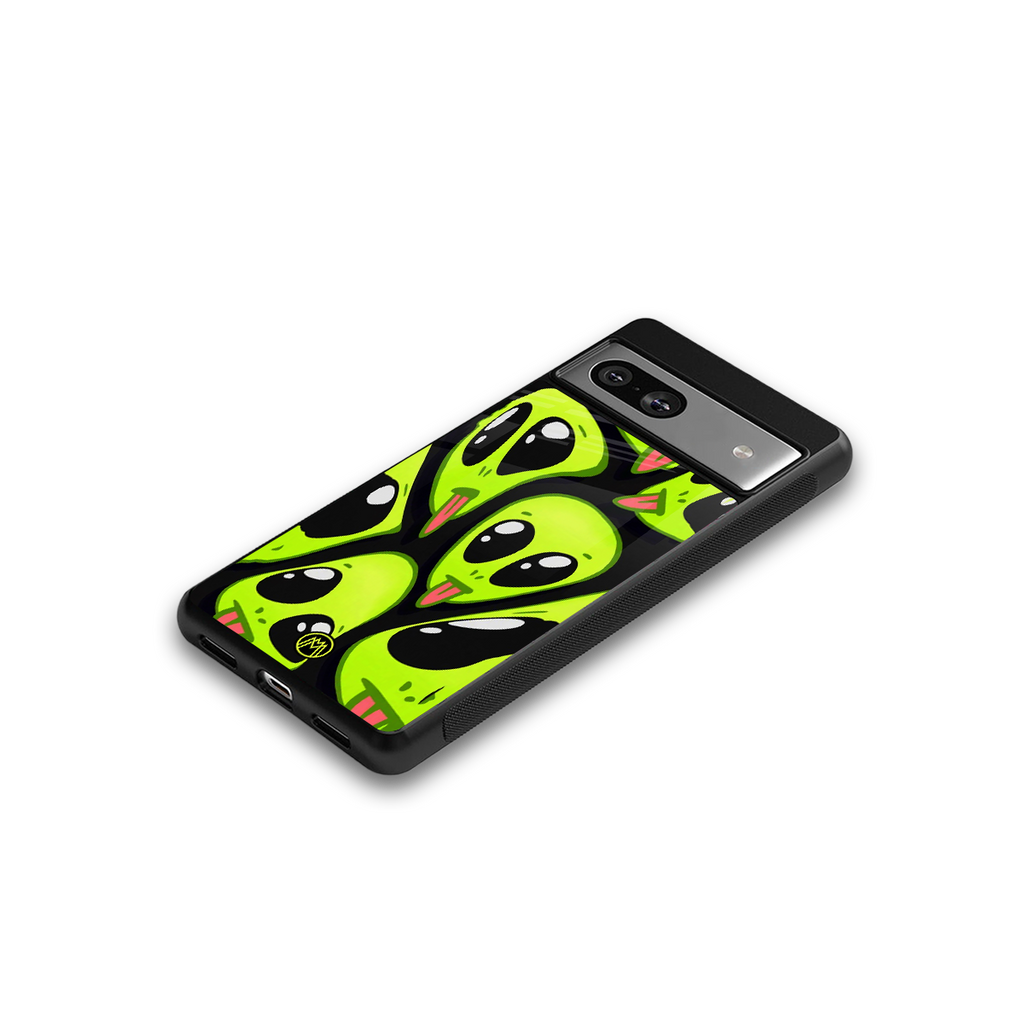 trippy aliens back phone cover | glass case for Google Pixel 7