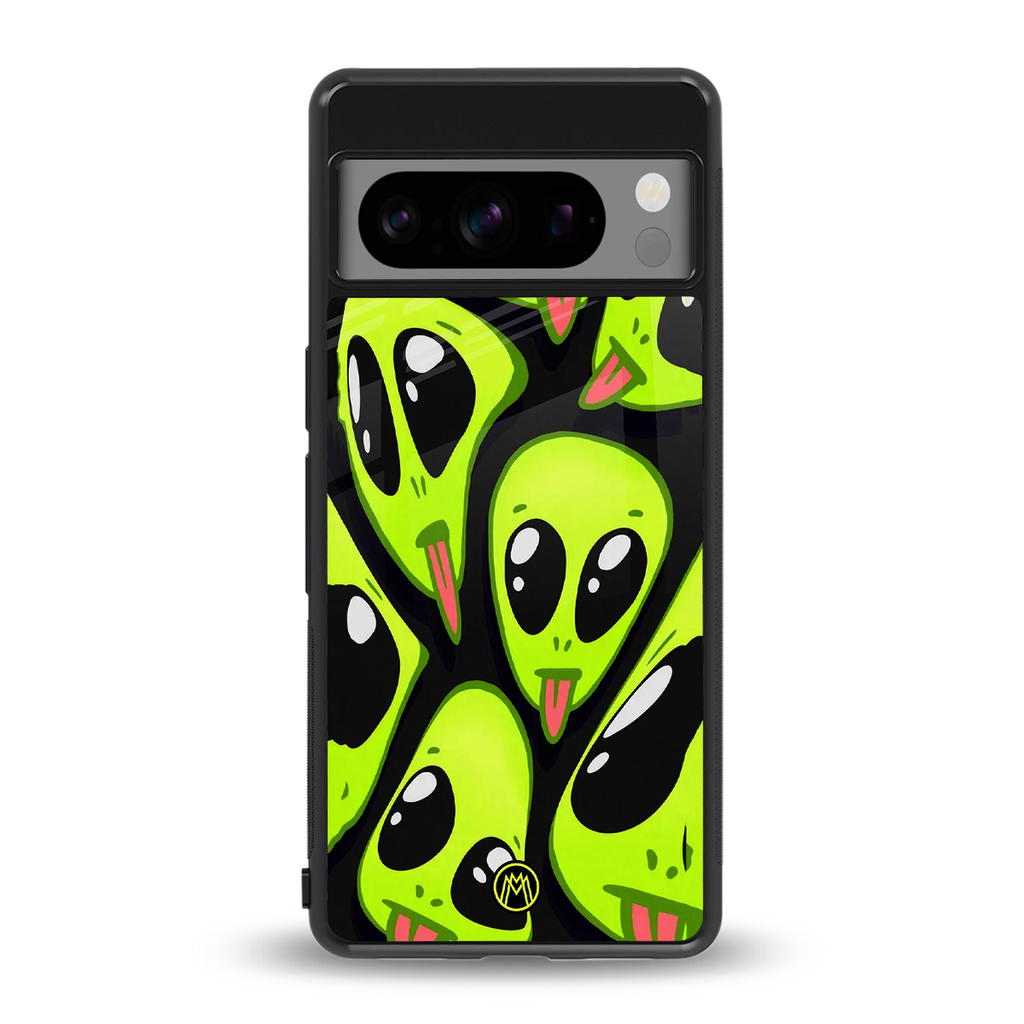 trippy aliens back phone cover | glass case for google pixel 8 pro