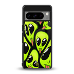 trippy aliens back phone cover | glass case for google pixel 8 pro