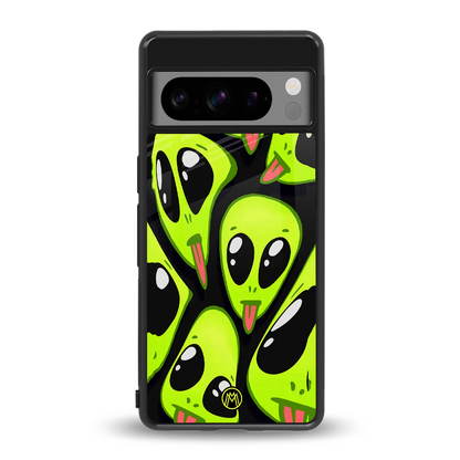 trippy aliens back phone cover | glass case for google pixel 8 pro