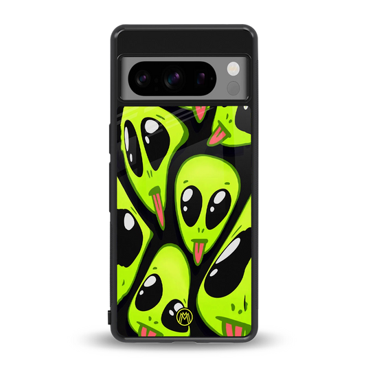 trippy aliens back phone cover | glass case for google pixel 8 pro