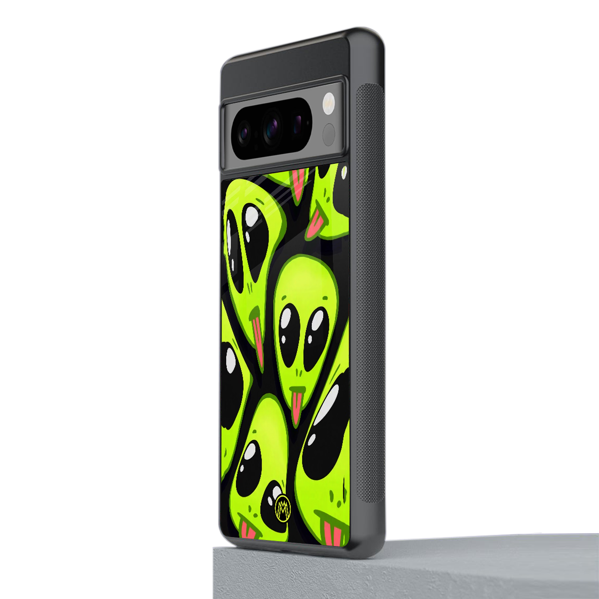 trippy aliens back phone cover | glass case for google pixel 8 pro