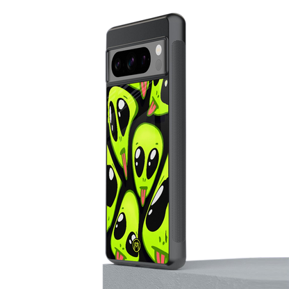 trippy aliens back phone cover | glass case for google pixel 8 pro