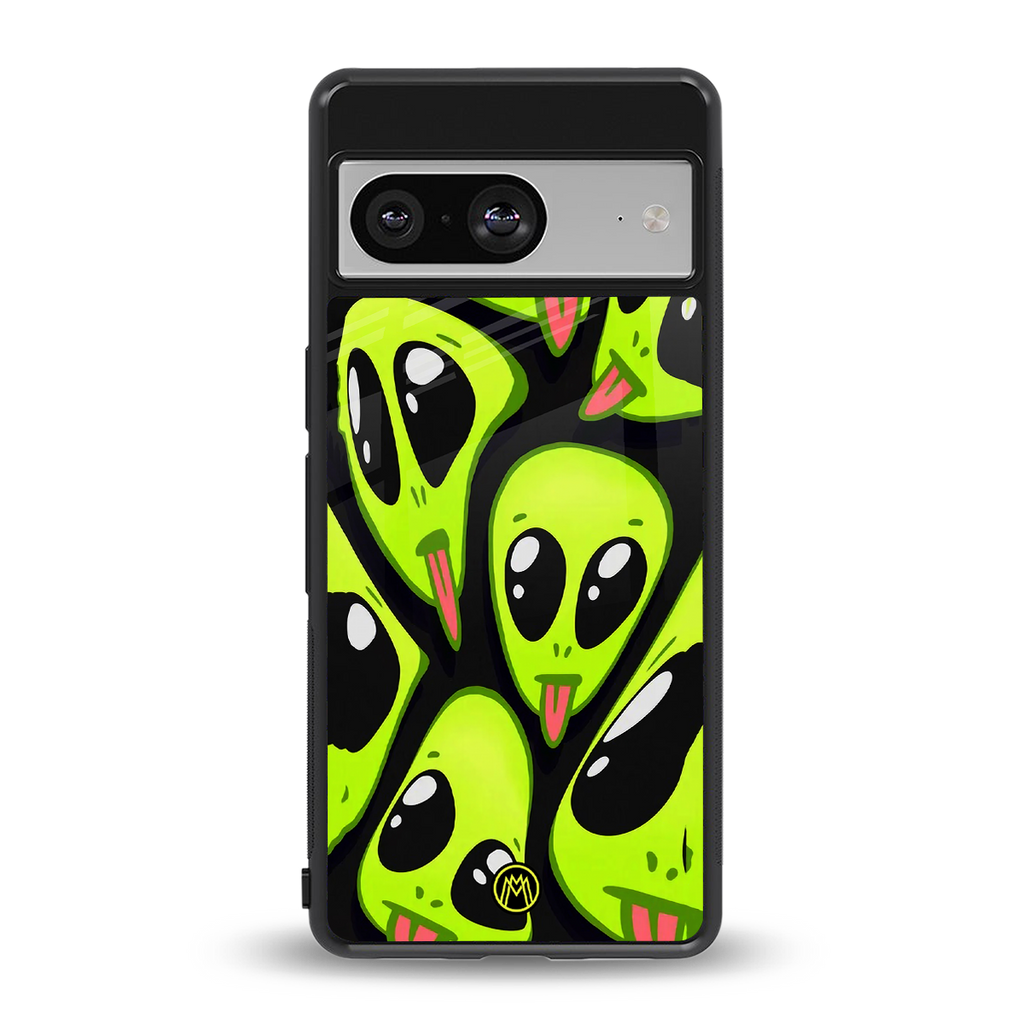 trippy aliens back phone cover | glass case for Google Pixel 8
