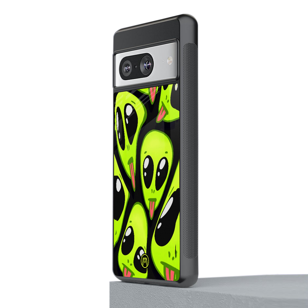 trippy aliens back phone cover | glass case for Google Pixel 8