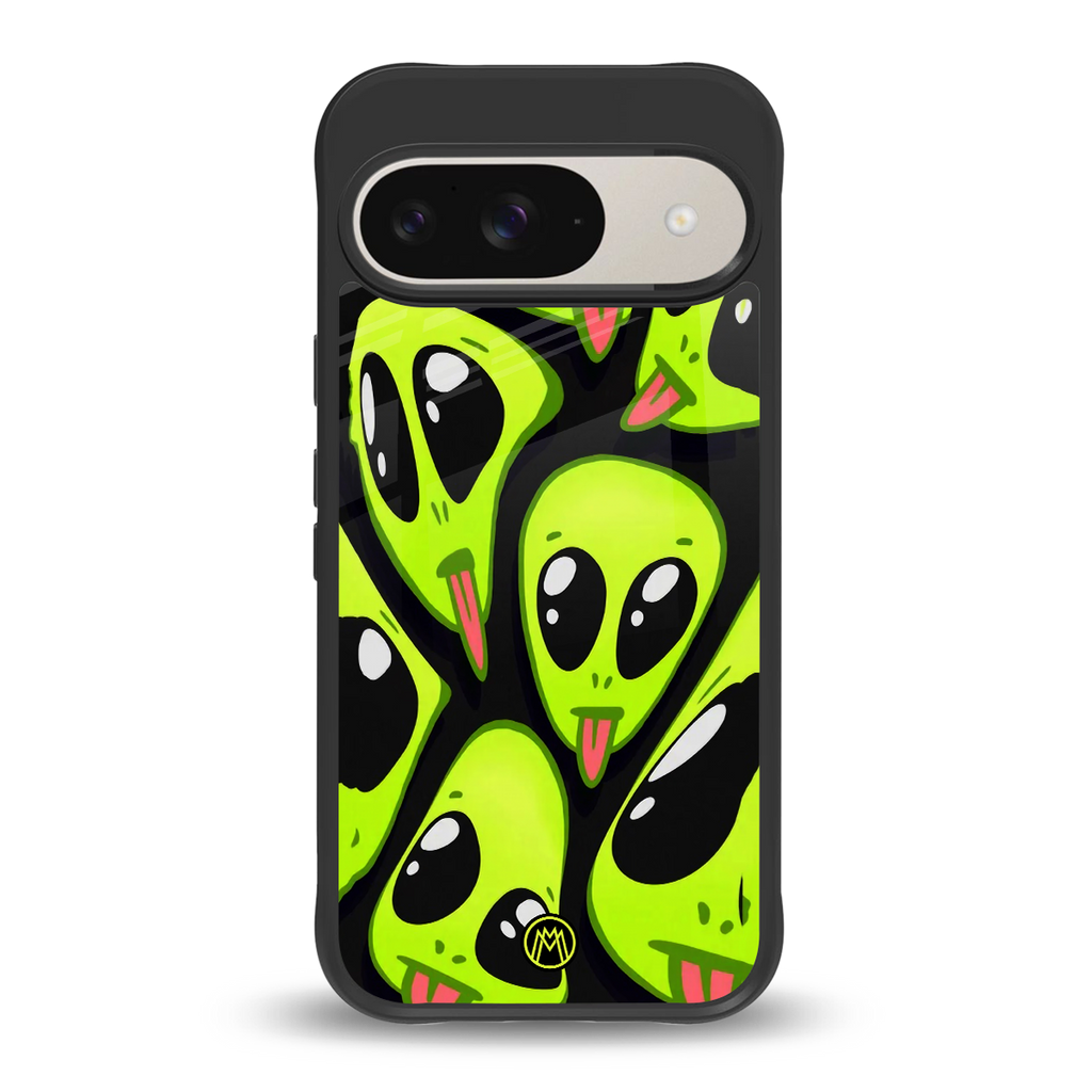 trippy aliens back phone cover | glass case for google pixel 9
