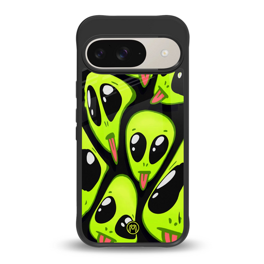 trippy aliens back phone cover | glass case for google pixel 9