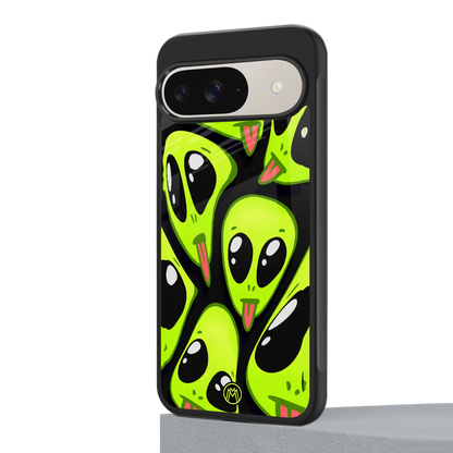 trippy aliens back phone cover | glass case for google pixel 9