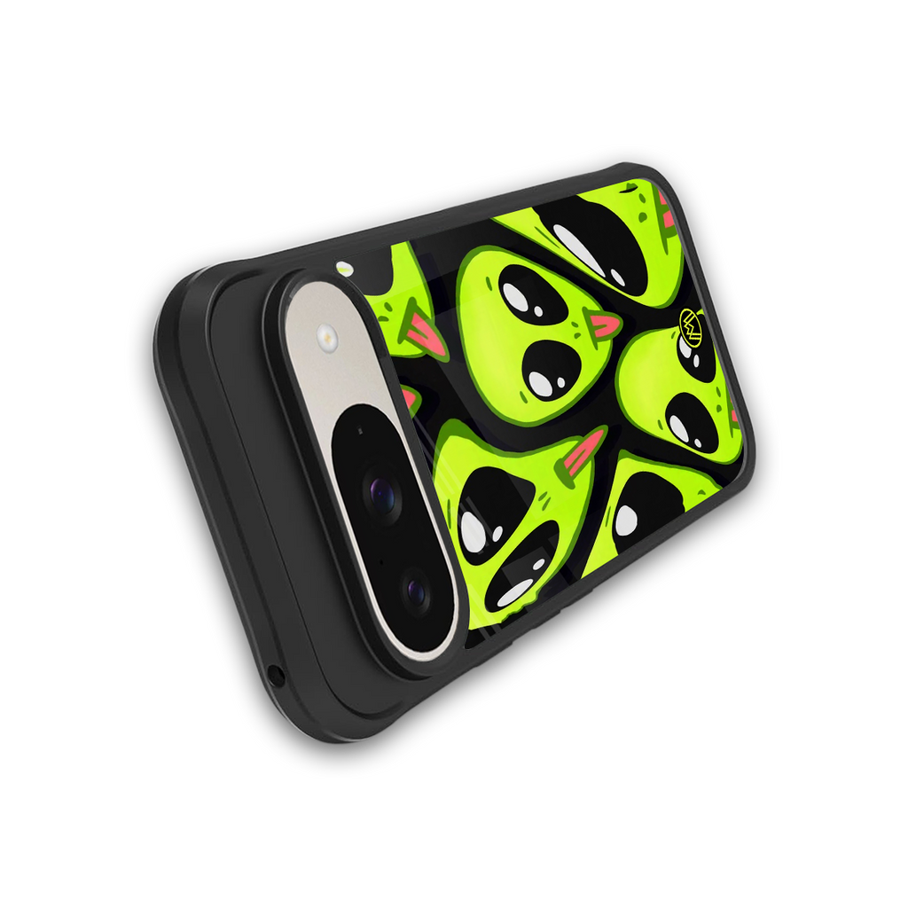 trippy aliens back phone cover | glass case for google pixel 9
