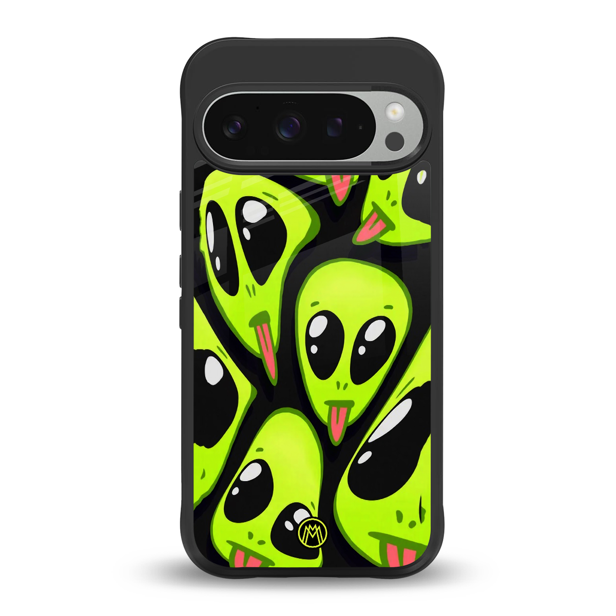 trippy aliens back phone cover | glass case for google pixel 9 pro xl