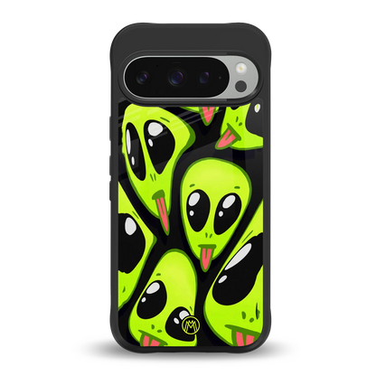 trippy aliens back phone cover | glass case for google pixel 9 pro xl