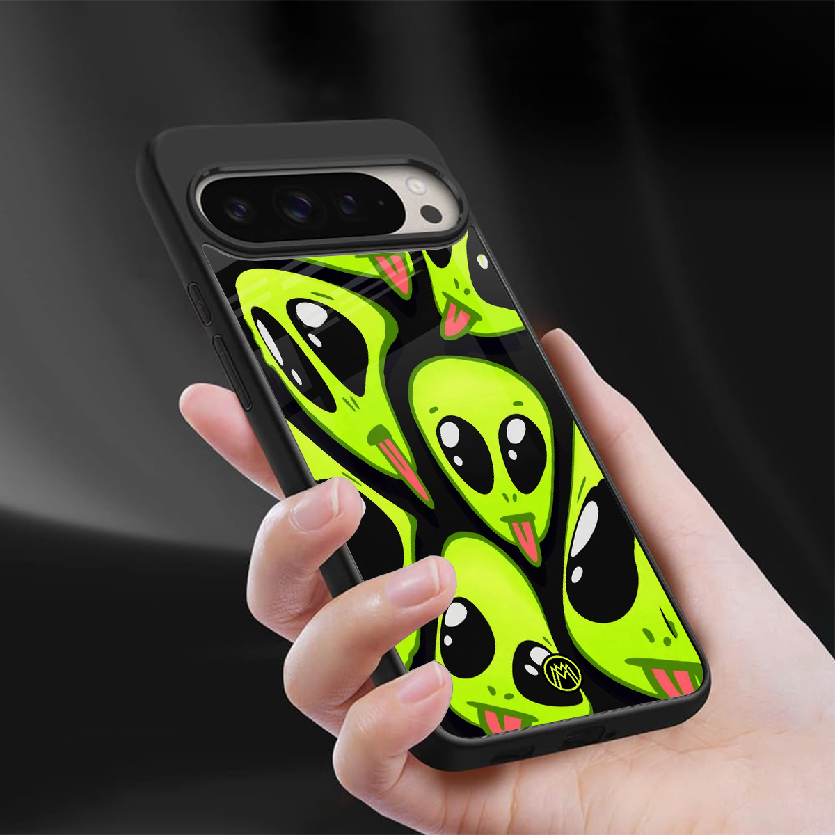 trippy aliens back phone cover | glass case for google pixel 9 pro xl