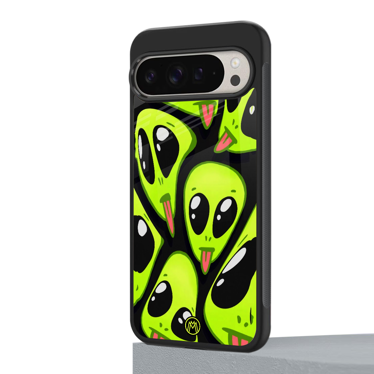 trippy aliens back phone cover | glass case for google pixel 9 pro xl