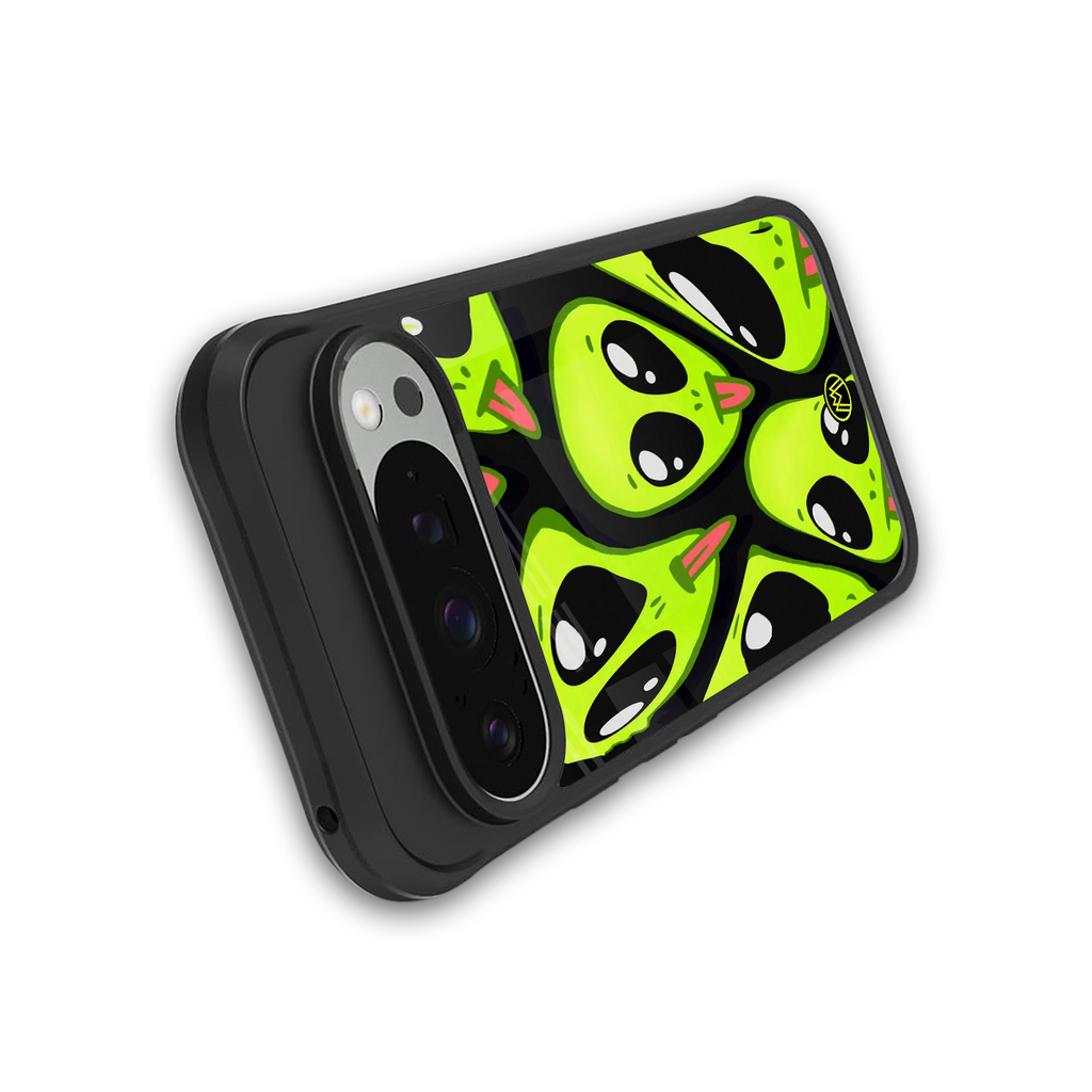 trippy aliens back phone cover | glass case for google pixel 9 pro xl