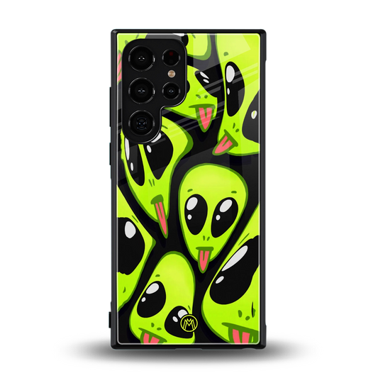 trippy aliens back phone cover | glass case for samsung galaxy s24 ultra