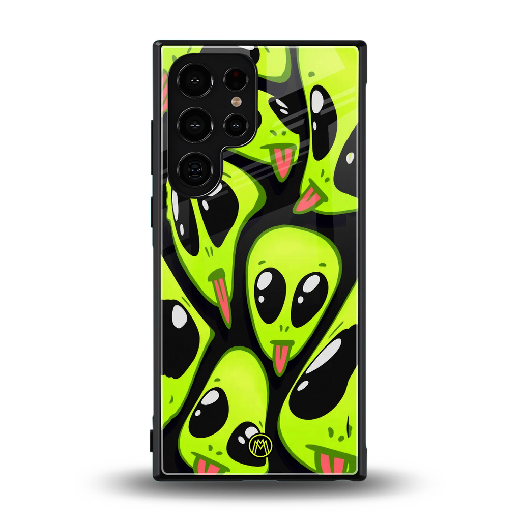 trippy aliens back phone cover | glass case for samsung galaxy s23 ultra