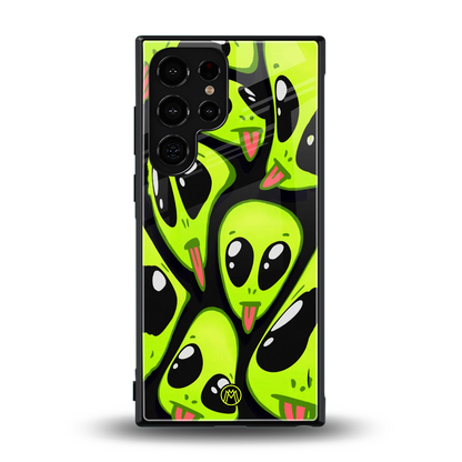 trippy aliens back phone cover | glass case for samsung galaxy s23 ultra
