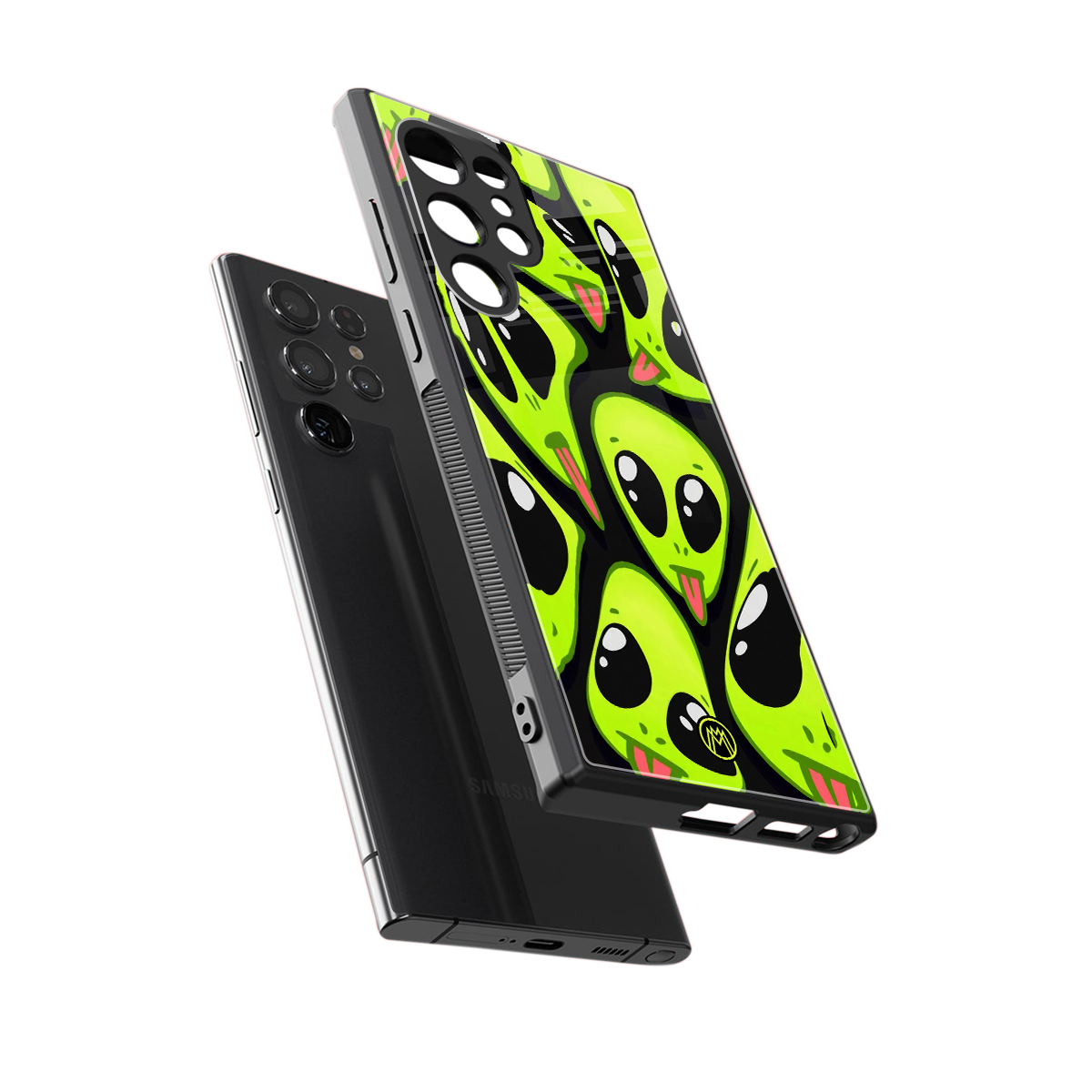 trippy aliens back phone cover | glass case for samsung galaxy s23 ultra