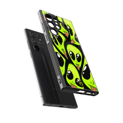 trippy aliens back phone cover | glass case for samsung galaxy s23 ultra